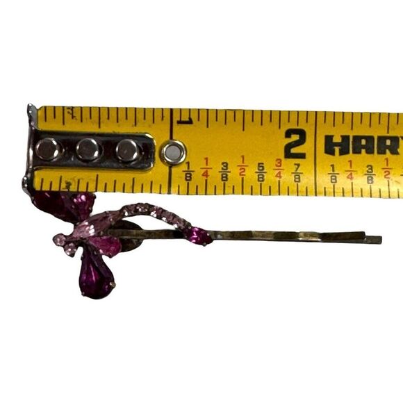 Vintage Signed Noir Pink Rhinestone Dragonfly Hair Clip 2.5” Barrette Bobby Pin - Picture 5 of 5
